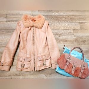 Women Shearling Leather jacket (4-6US) with matching purse